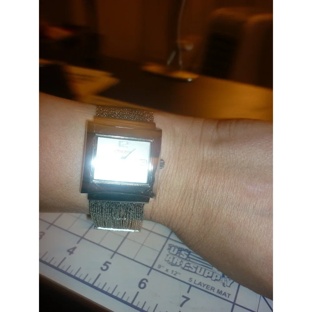 Chicos Square Face Watch NWOT New Battery Silver Multi Strand Mesh Bracelet